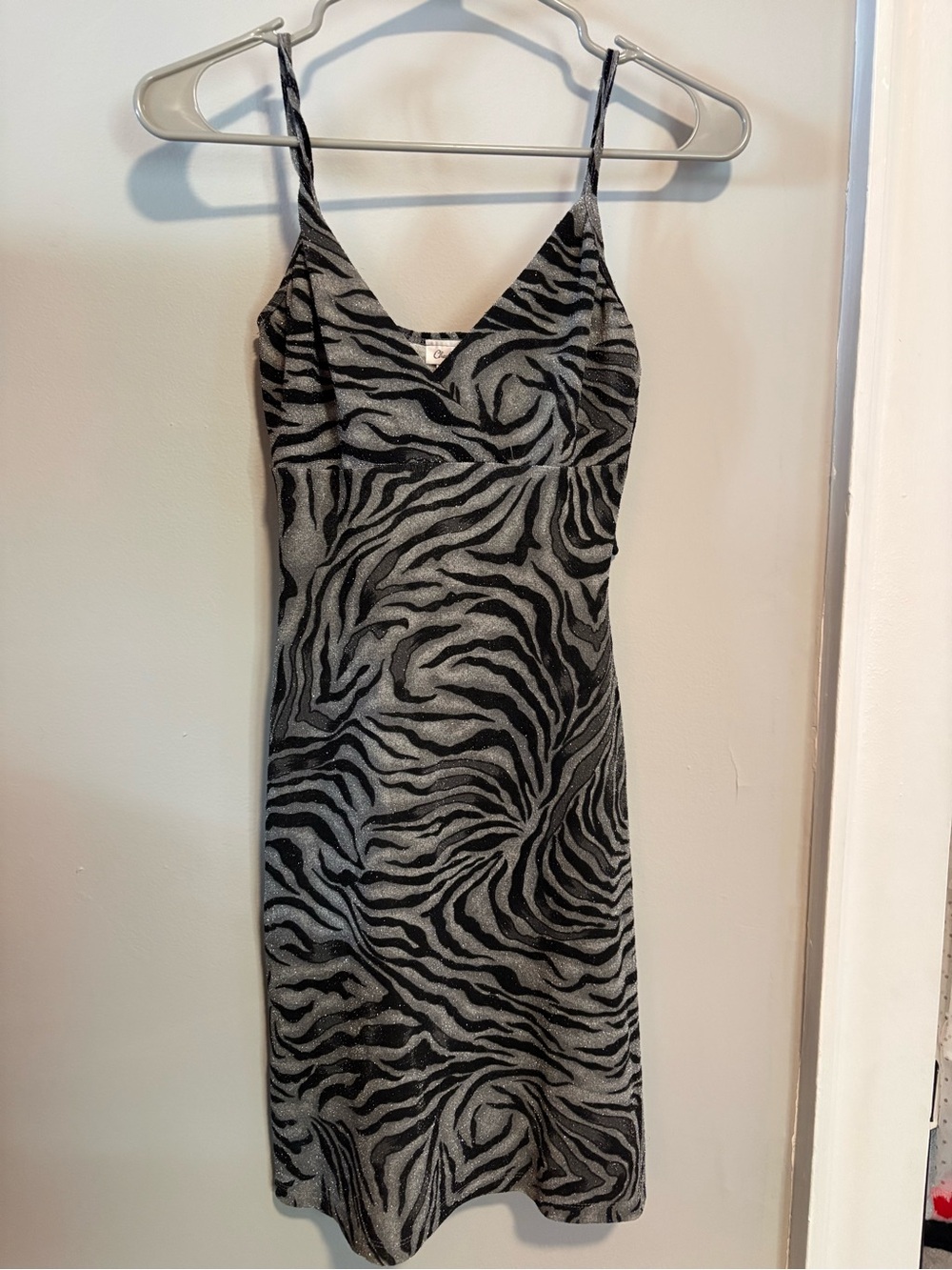 Charlotte Russe Black and Gray Zebra-Print Slip Mini Dress